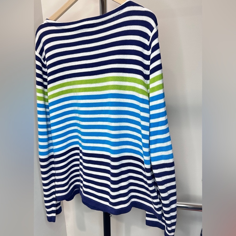 Sag Harbor Knit Sweater Size XL Blue Green White Striped 100% Cotton - Picture 3 of 3